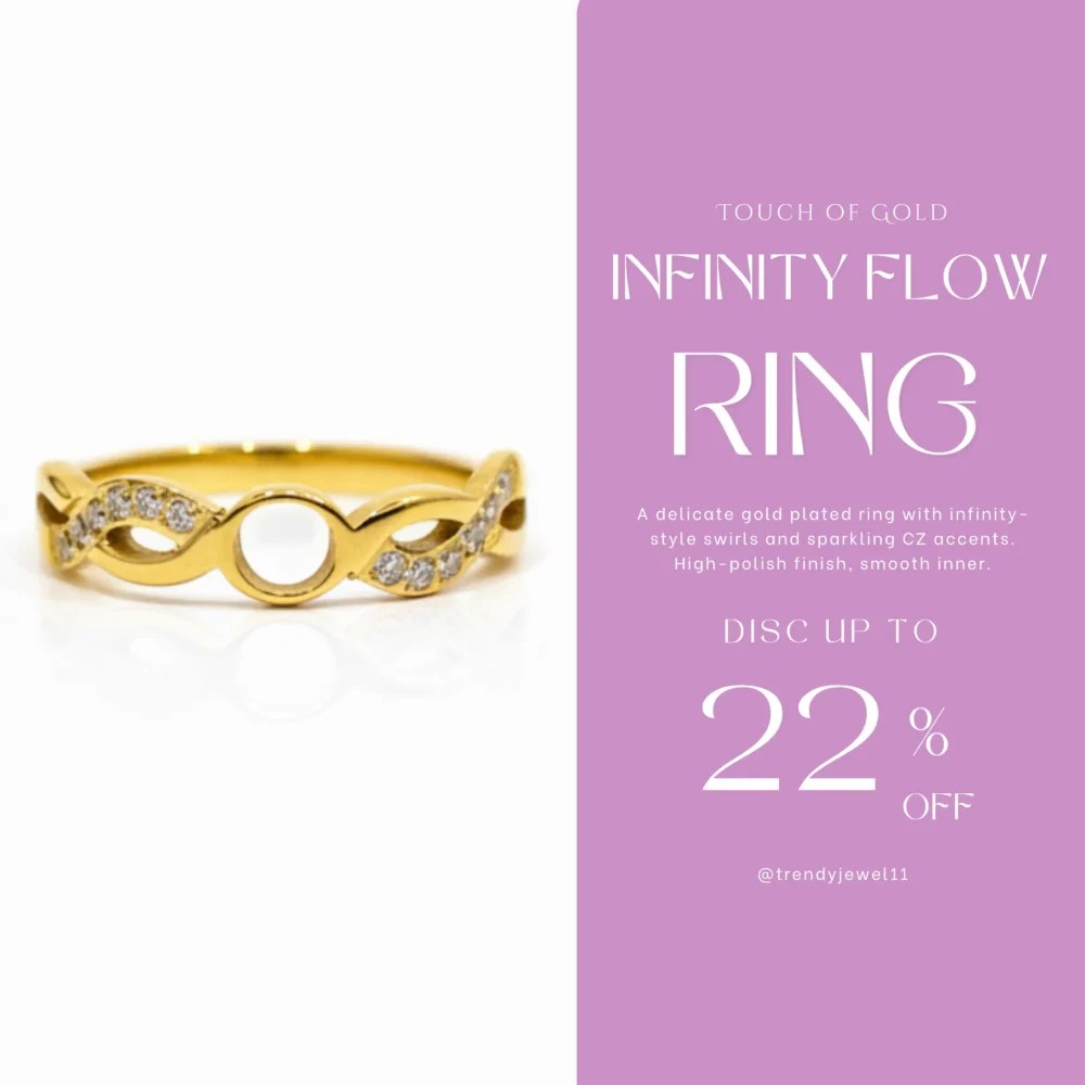 Gold Plated Infinity Swirl Ring | Trendy Jewel | Anti-Tarnish Jewellery for Women | CZ Accents | Delicate Openwork Band