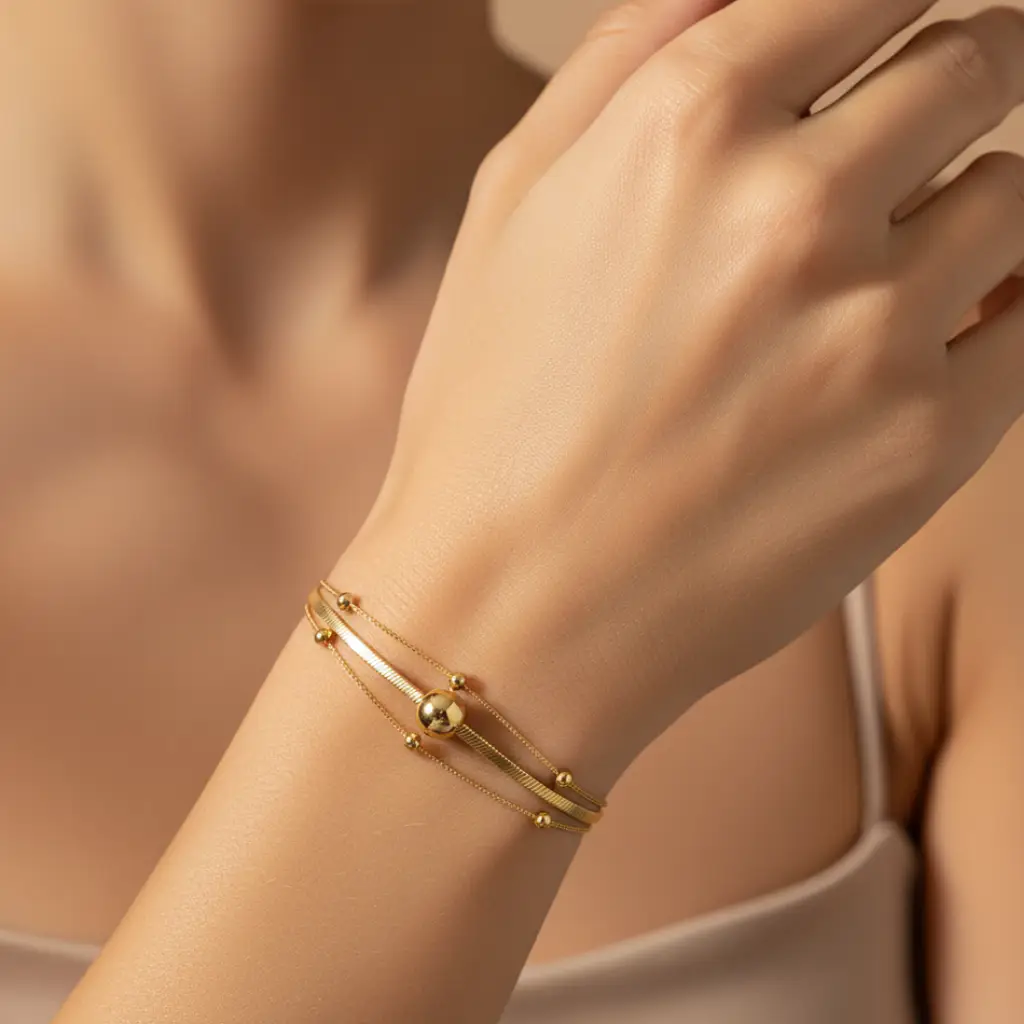 Anti-Tarnish Layered Gold Bracelet View 1 - Trendy Jewel
