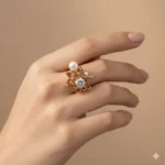 Gold-Plated Leaf Ring with Diamond & Pearl Accent | Trendy Jewel | Anti-Tarnish Jewellery for Women