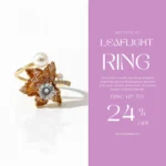 Gold-Plated Leaf Ring with Diamond & Pearl Accent | Trendy Jewel | Anti-Tarnish Jewellery for Women