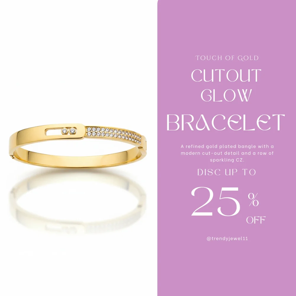 Gold Plated Minimal Pave Bangle Bracelet | Trendy Jewel | Anti-Tarnish Jewellery for Women | Modern Sleek Design