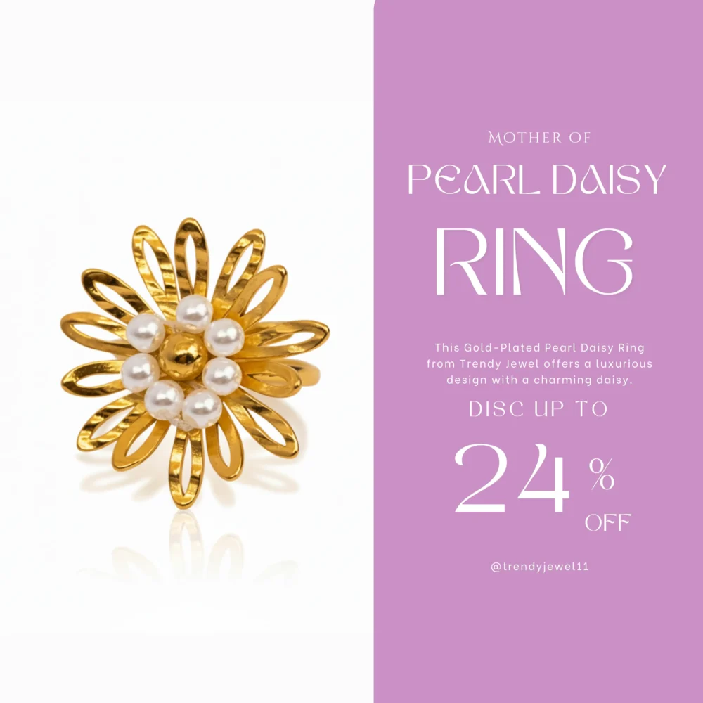 Gold-Plated Pearl Daisy Ring | Trendy Jewel | Anti-Tarnish Jewellery for Women