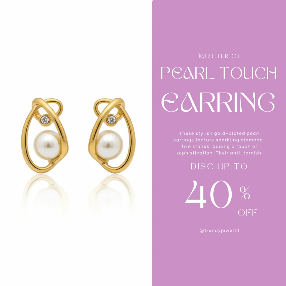 Gold Plated Pearl Earrings with Diamond-Like Stones | Trendy Jewel | Anti-Tarnish Jewellery for Women
