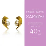 Gold Plated Pearl Earrings with Wave Design | Trendy Jewel | Anti-Tarnish Jewellery for Women
