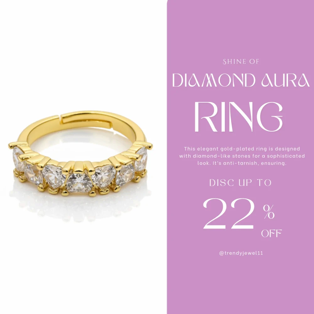 Gold Plated Ring with Diamond-Like Stones | Trendy Jewel | Anti-Tarnish Jewellery for Women