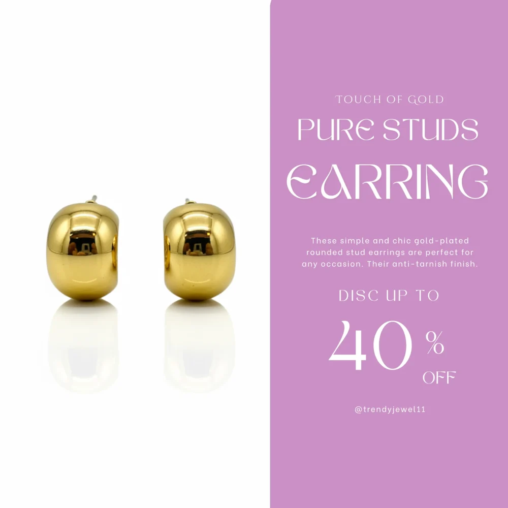 Gold Plated Rounded Stud Earrings | Trendy Jewel | Anti-Tarnish Jewellery for Women