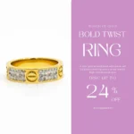Gold Plated Screw Motif Pavé Ring | Trendy Jewel | Anti-Tarnish Jewellery for Women | CZ Band