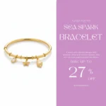 Gold Plated Sea Charm Bangle Bracelet | Trendy Jewel | Anti-Tarnish, Nickel-Free | Starfish, Shell & Crystal Charms | For Women & Girls