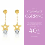 Gold Plated Star Earrings | Trendy Jewel | Heart Design with Sparkling Stones