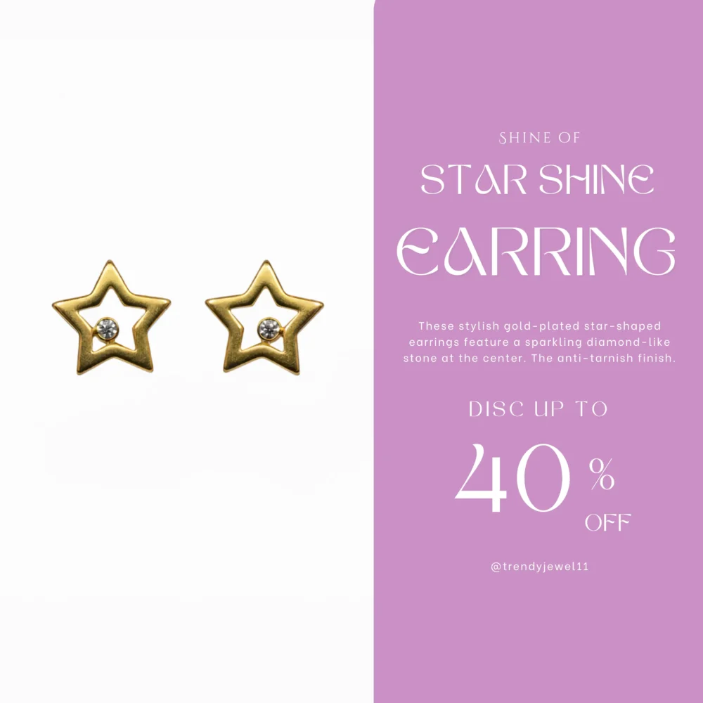 Gold Plated Star Shaped Earrings with Diamond-Like Stone | Trendy Jewel | Anti-Tarnish Jewellery for Women
