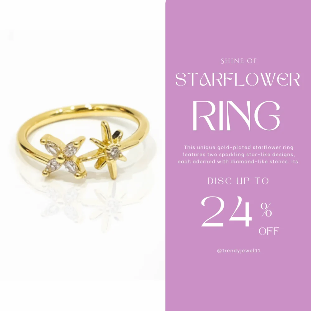 Gold Plated Starflower Ring | Trendy Jewel | Anti-Tarnish Jewellery for Women