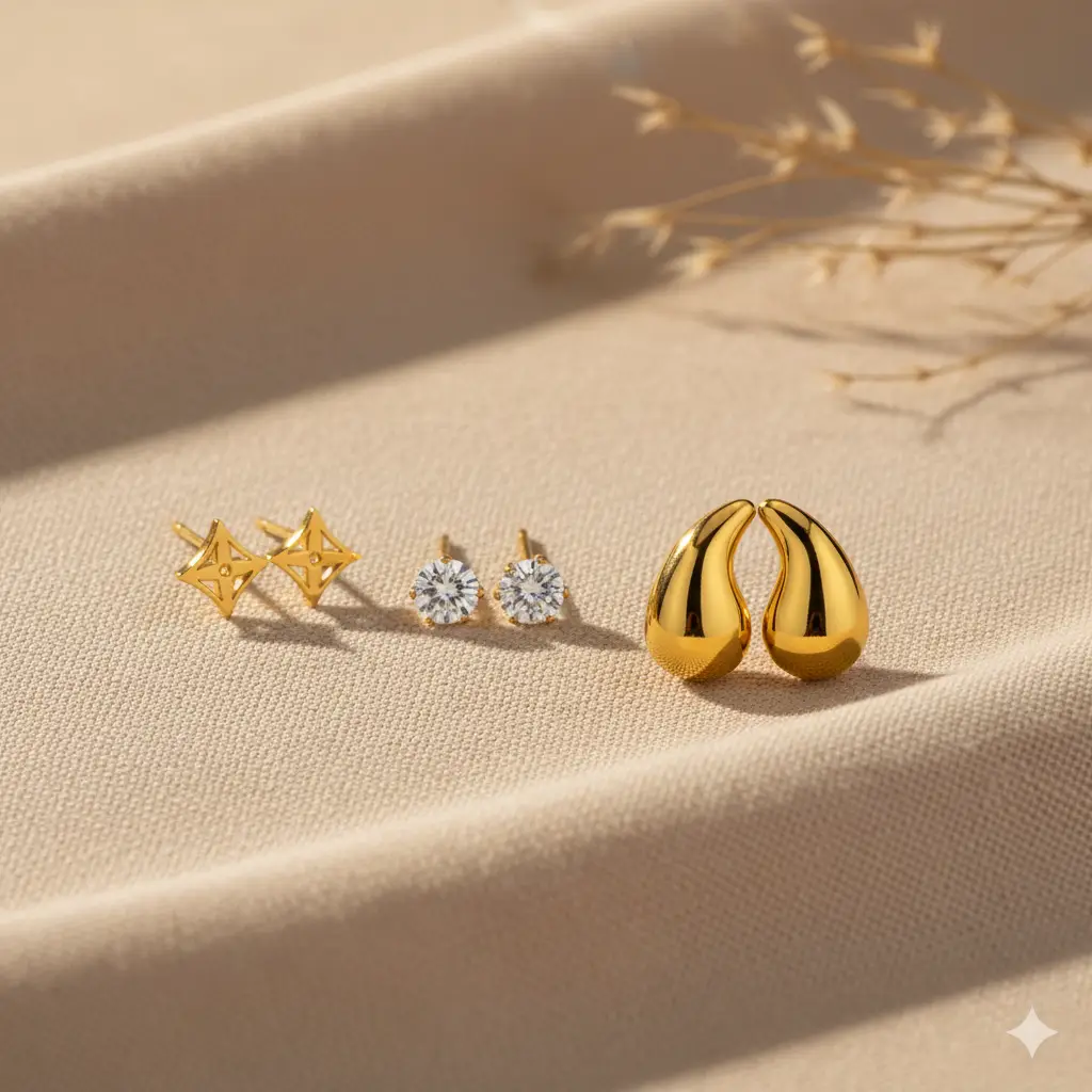 gold plated stud earrings set for sensitive ears