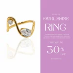 Gold Plated Swirl Ring with Diamond-Like Stones | Trendy Jewel | Anti-Tarnish Jewellery for Women