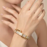Gold Plated Wrap Cuff Bangle | Trendy Jewel | Anti-Tarnish Jewellery for Women | CZ Pavé Panel Design