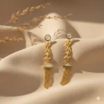 Gold Plated YSL Earrings | Trendy Jewel | Chain Tassel Design with White Stone